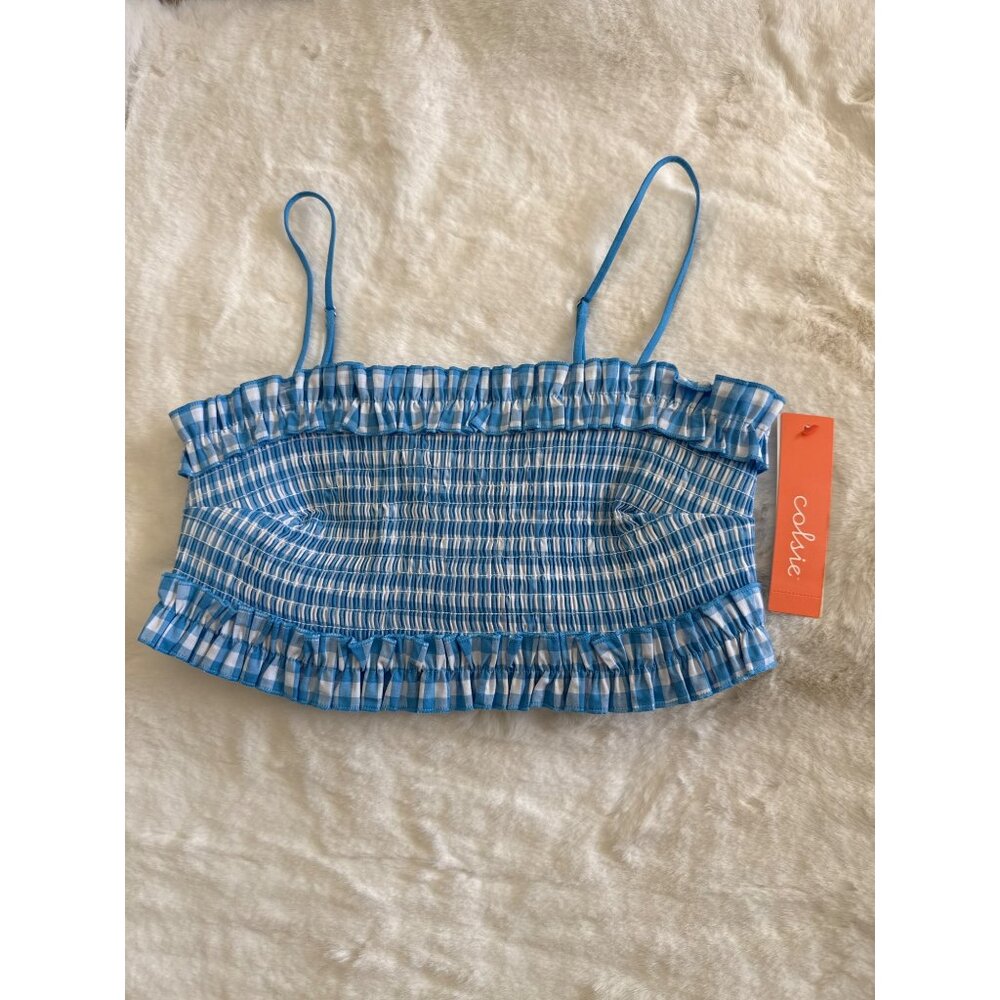 Colsie size Small Blue Gingham Woven Bandeau Bralette NEW - Picture 3 of 5